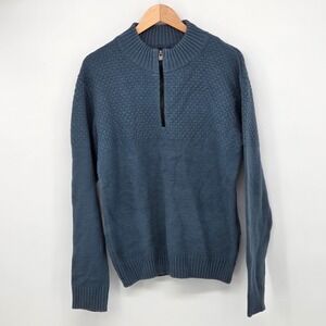XRAY Jeans Mens Quarter Zip Pullover Sweater Teal Green Honeycomb Knit Large